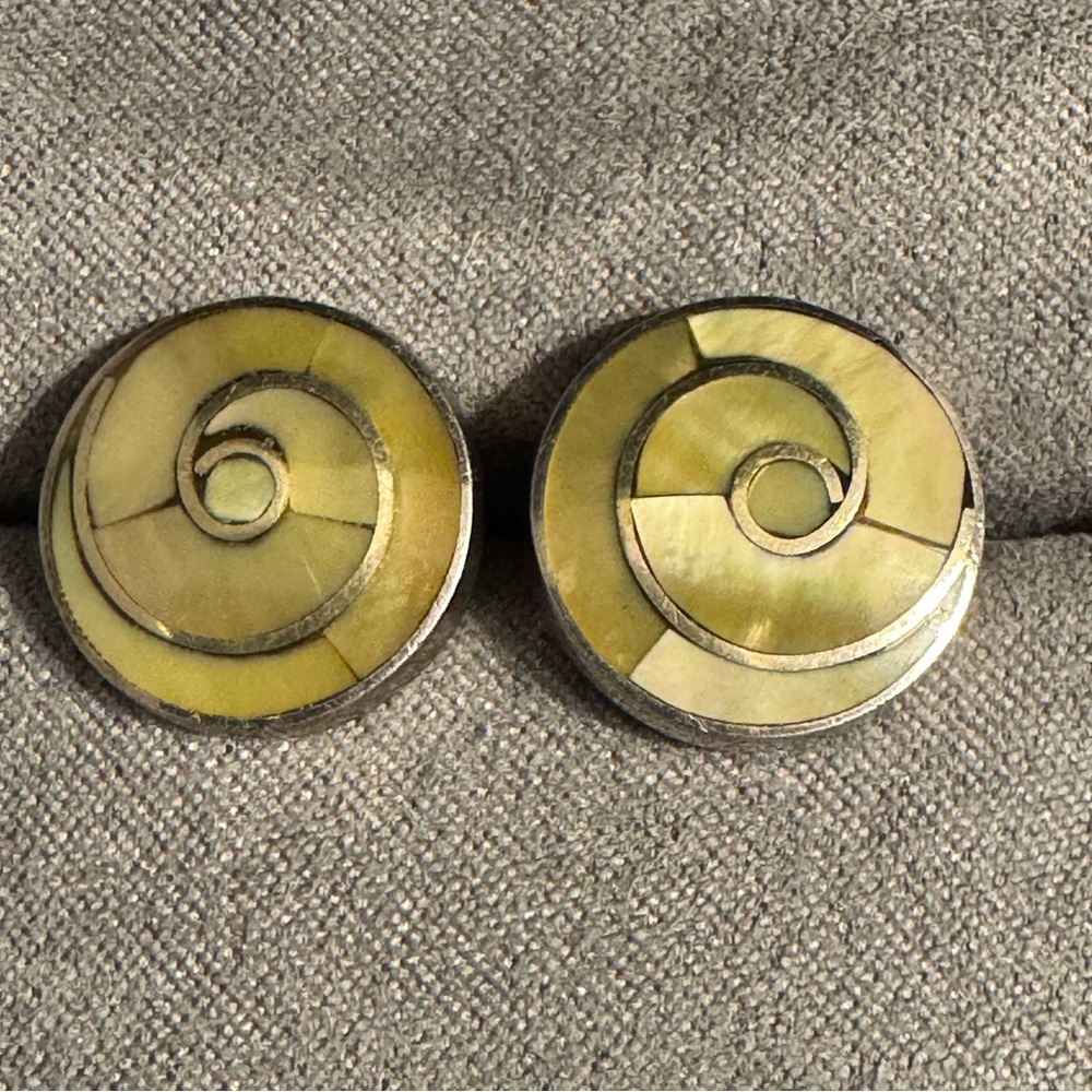 950 Silver Abalone Spiral Earrings - Picture 4 of 4